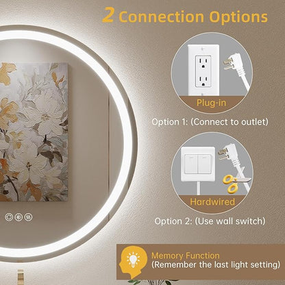 LOVESPEJO 30" Round LED Mirror for Bathroom, Circle LED Bathroom Vanity Mirror with Lights, Anti-Fog, Dimmable, 3 Colors, Shatterproof