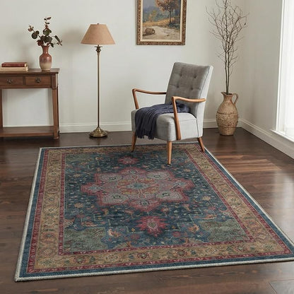 GENIMO 2x6 Runner Rugs for Hallway, Machine Washable Non Slip Vintage Rugs, Low Pile Lightweight Soft Print Carpet for enrtyway, Corridor, Home Office, Kitchen, Teal Burgundy