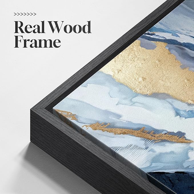 Extra Large Framed Blue Abstract Wall Art for Living Room, 40x60 In Oversized Blue and Gold Modern Canvas Prints Paintings, Big Vertical Navy Blue Pictures for Hallway Dining Bedroom Office Wall Decor