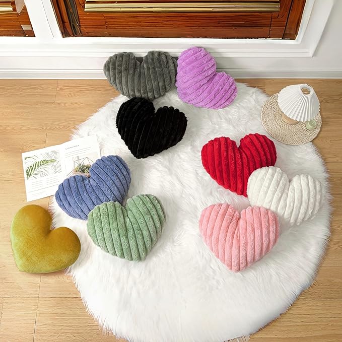 16 Inch Heart Pillow Cute Soft Decorative Throw Pillows, Heart Shaped Fluffy Faux Fur Pillows Cushions for Couch Sofa Bed Bedroom Room Home Decor Aesthetic (2, Gold, Medium-16 x13)