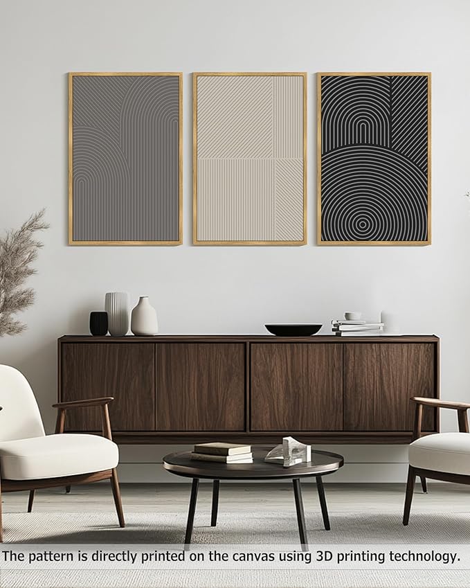 Drsoum Minimalist Abstract Wall Art Framed Modern Boho Neutral Line Wall Decor Mid Century Geometric Artwork Bedroom Living Room 24x36in Natural Framed