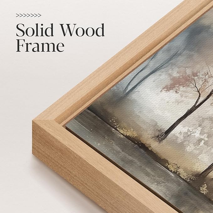 Bzstyleart Large Wood Framed Wall Art Watercolor Trees Print Abstract Landscape Painting Canvas Plant Pictures for Aesthetic Room Decor Countryside Wall Decor for Living Room 20x40in