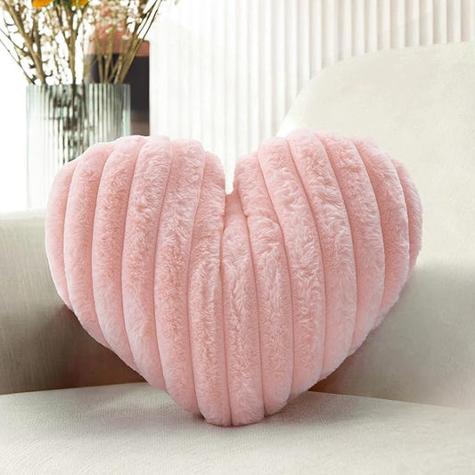 16 Inch Pink Heart Pillow Decorative Throw Pillows, Heart Shaped Soft Fluffy Faux Fur Cute Pillows for Women Valentine Anniversary Couch Bed Bedroom Room Home Decor Aesthetic (1, Pink, Medium-16"x13")