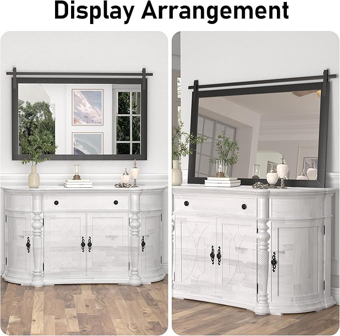 Black Farmhouse Mirror for Wall, 40x26INCH Large Wood Framed Square Bathroom Mirrors for Vanity, Barn Door Style Mirrors Wall Mounted Dresser Decor Mirror Living Room Bedroom Horizontal