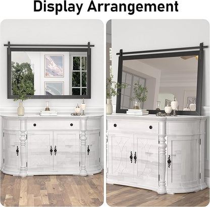 Black Farmhouse Mirror for Wall, 40x26INCH Large Wood Framed Square Bathroom Mirrors for Vanity, Barn Door Style Mirrors Wall Mounted Dresser Decor Mirror Living Room Bedroom Horizontal