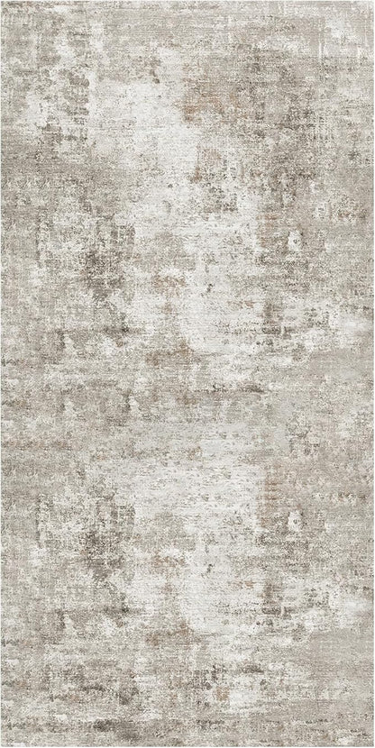 4x8 Washable Area Rug – Non-Slip Rubber Backed Indoor Rug for Entryway, Kitchen, Hallway | Modern Abstract Neutral Low Pile Thin Floor Mat for Bedroom, Living Room, Office (Beige/Grey)