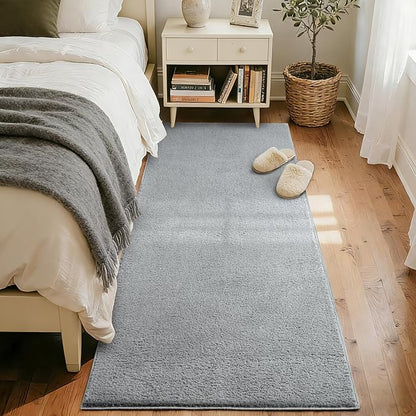 FinRèc 2x8 Washable Runner Rugs for Kitchen Hallway Bedroom, Low Pile Thin Rug Solid Color, Non-Slip Carpet Indoor for Home Decor (Pure Light Grey)