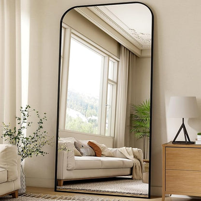 XRAMFY 40x86 Inch Floor Length Mirror with Stand, Full Length Standing Mirror for Bedroom, Full Body Tall Mirrors with Modern Aluminum Alloy Frame in Black, Home Decor