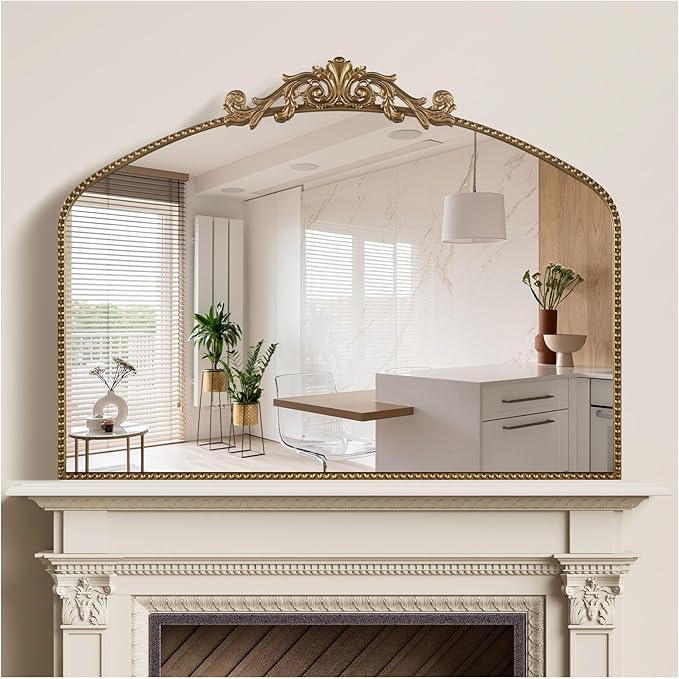40"x30" Gold Large Antique Mirror, Vintage Baroque Mirror with Ornate Beaded Frame for Home Decor - Living Room, Entryway, Bathroom, Fireplace