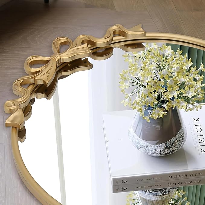 Besdomus Arched Mirror Full Length: 21"x56" French Bow Gold Floor Dressing Mirror - Antique Baroque Traditional Ornate Standing for Entryway/Cloakroom/Bedroom - Home Decor for Fashion-Conscious
