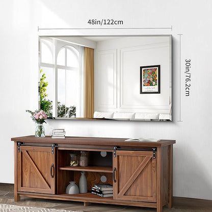 CILIBER Beveled Mirror, 30x48 Large Frameless Bathroom Mirrors for Wall, 3mm Tempered Glass Rectangle Vanity Mirror with Beveled Edge, Crystal-Clear, Hangs Horizontally or Vertically