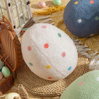 Ashler Egg Shaped Throw Pillow, Spring Home Decor, Teddy Fabric Decorative Cushion with Colorful Polka Dots Embroidery, Soft Pillow for Bedroom Living Room Couch, 14x11 in