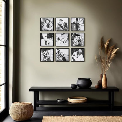 ArtbyHannah Photo Collage Frames for Wall, 8x8 Inch Square Picture Frame for Living Room or Staircase Decoration (Black, 9 Pack)