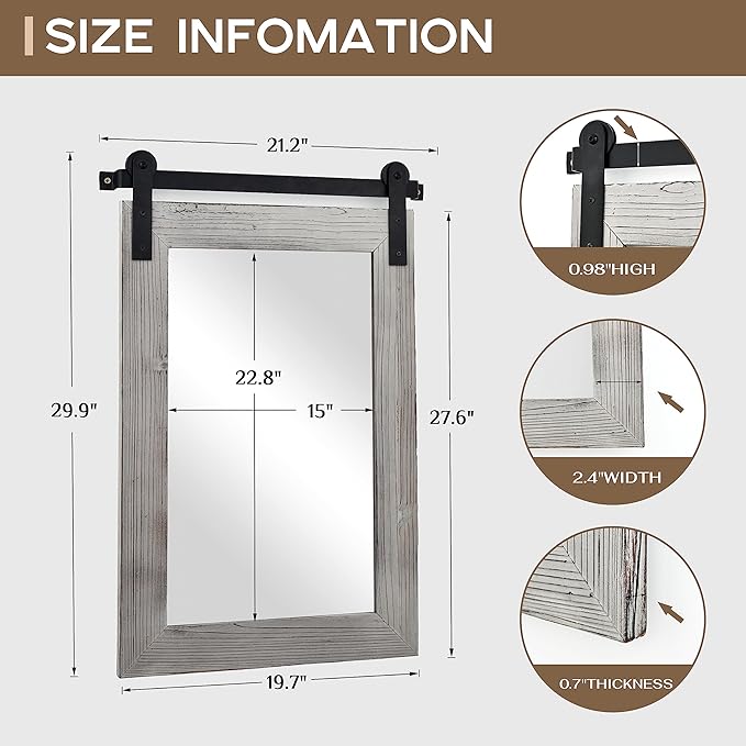 COGOOD Bathroom Mirrors for Over Sink - 22 x 30 Farmhouse Barn Door Wall Mirror for Bathroom, Living Room, Entryway Wall Decor Grey