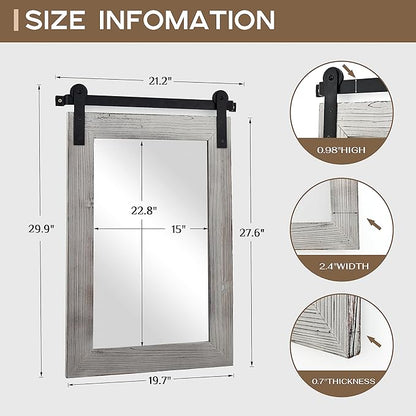 COGOOD Bathroom Mirrors for Over Sink - 22 x 30 Farmhouse Barn Door Wall Mirror for Bathroom, Living Room, Entryway Wall Decor Grey