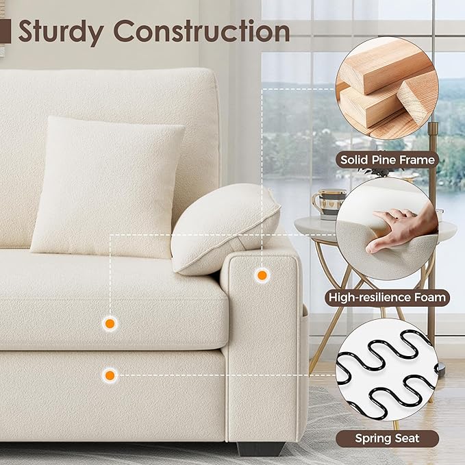76" Modern Loveseat Couches for Living Room, Comfy Loveseat Sofa with Deep Seat Couch, USB/Type-C Port, Side Storage, Removable Cover, Small Couches for Living Room, Beige