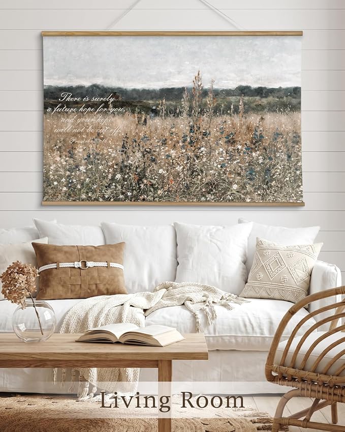 InSimSea 36x54 Large Canvas Scroll Christian Wall Art, Bible Verse with Wildflowers Religious Decor, Inspirational Oil Painting for Living Room, Prayer Room, Church