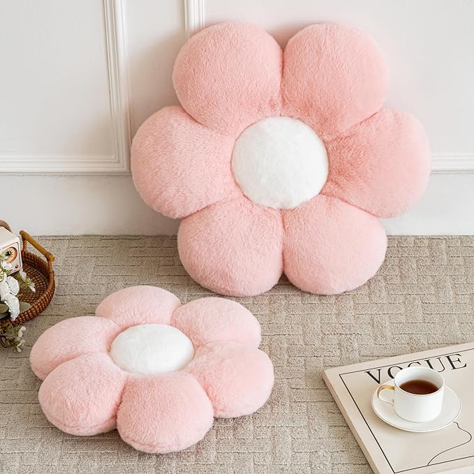 Flower Pillows, Decorative Pillows for Couch, Cute Daisy Pillow for Bed, Flower Shaped Decorative Throw Pillow Room Decor (Pink, 14.9 Inches)