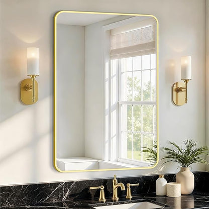 Bathroom Vanity Mirror for Wall, 30"x20" Wall Mounted Bathroom Mirror for Over Sink with Sturdy Metal Frame, Vertical or Horizontal, Living Room, Bedroom, Entryway(Gold)