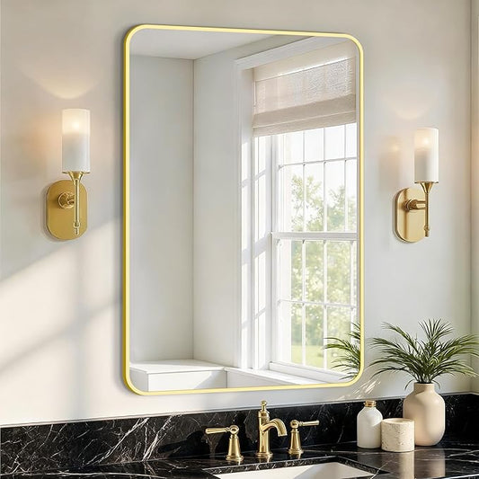 Bathroom Vanity Mirror for Wall, 30"x20" Wall Mounted Bathroom Mirror for Over Sink with Sturdy Metal Frame, Vertical or Horizontal, Living Room, Bedroom, Entryway(Gold)