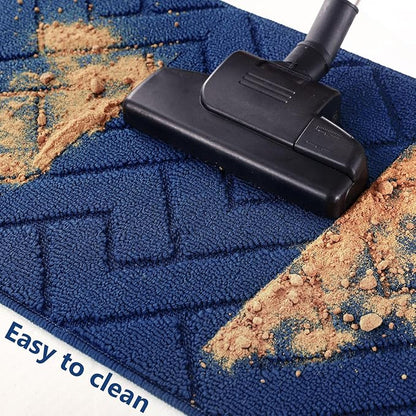 hicorfe Kitchen Runner Rugs and Mats Sets,2 Pieces Absorbent Non-Slip Kitchen Rug,Comfort Kitchen Mat for Floor,Washable for Kitchen,Hallway,Office,Sink,Laundry(24"x35"+24"x35",Navy Blue)