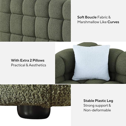 86" Cloud Couch Boucle 3 Seater with Solid Wood Frame & 2 Throw Pillow, Mid Century Modern Plush Couch for Living Room, ALO2269-GR