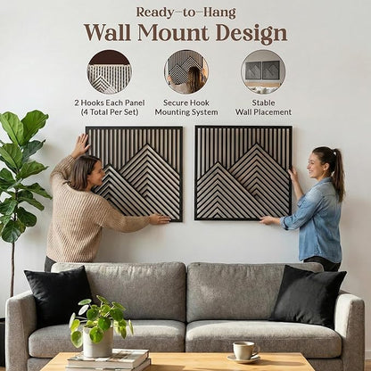 River's Edge Essentials Wood Mountain Wall Decor – Set of 2 Modern Wood Wall Art for Living Room, Bedroom & Cabin | Wooden Mountain Wall Art Decor | Rustic Geometric Nature Panels, Large 21.5”