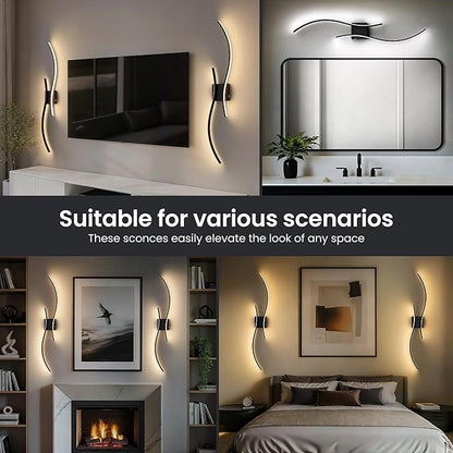 Battery Operated Wall Sconces Set of Two, 10000mAh Rechargeable Modern Wall Lights with Remote Control, Dimmable Black LED Cordless Lighting for Living Room, Bedroom, Hallway, 39.4 Inch, 3CCT