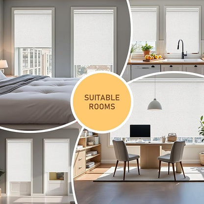Cordless Roller Shades Blackout Blinds for Windows Room Darkening Rolled Up Shades with Spring System, UV Protection Natural Linen Fabric Window Shades Door Blinds for Home（16" W x 72" H, Linen Cream