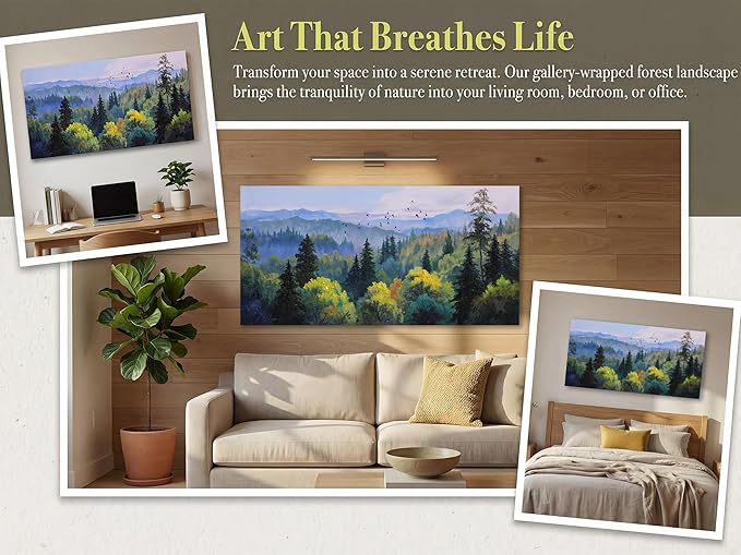 Ardemy Forest Landscape Canvas Painting 40"x20" - Nature Wall Art Picture of Mountain Textured Green Tranquil Artwork Framed Large for Living Room Bedroom Dining Room Home Office Wall Decor
