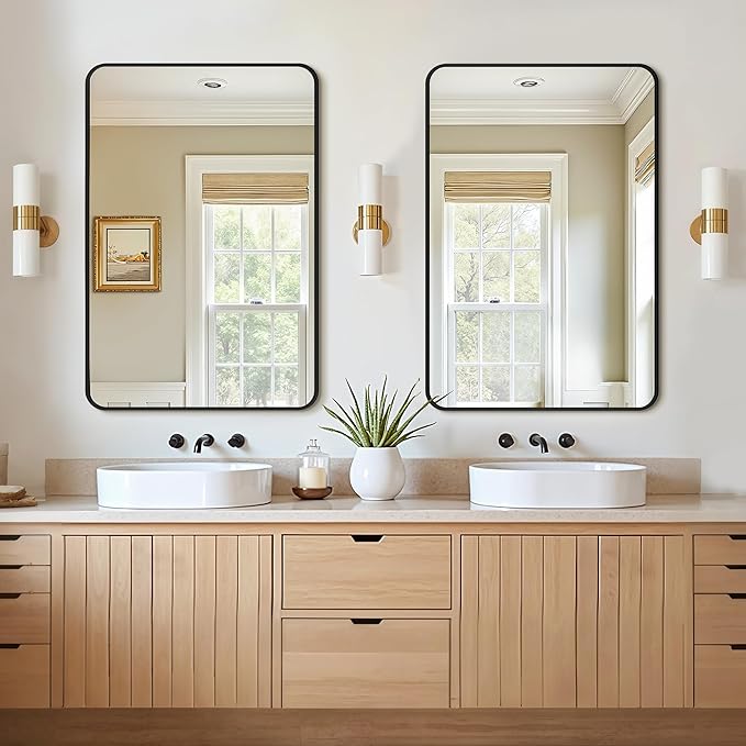 Bathroom Vanity Mirror for Wall, 2-Pack 36"x24" Wall Mounted Bathroom Mirror for Over Sink with Sturdy Metal Frame, Vertical or Horizontal, Living Room, Bedroom, Entryway(Black)