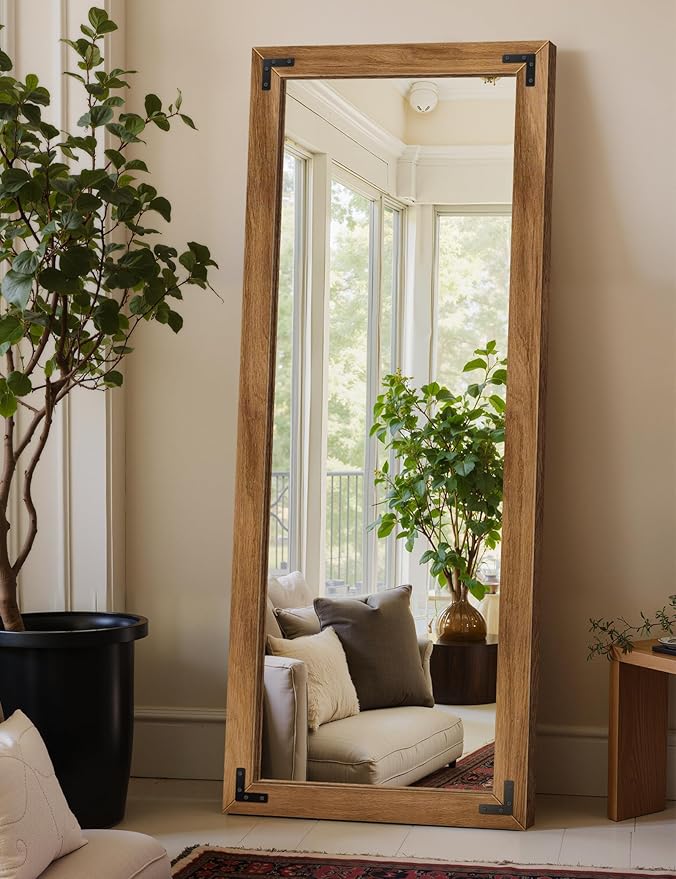 TRAHOME Full Length Mirror with Wooden Frame, 56"X22" Solid Wood Standing Floor Mirror for Farmhouse, Bathroom, Bedroom Decor, Hanging or Leaning Wall-Mounted