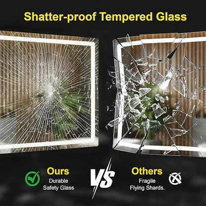 LED Bathroom Mirror with Lights - Anti-Fog, Dimmable, Backlit+Frontlit, 3 Color Light - 30"x30" Lighted Vanity Mirrors for Wall, Shatterproof Tempered Glass, Memory Function