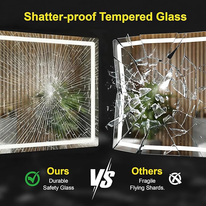 LED Bathroom Mirror with Lights - Anti-Fog, Dimmable, Backlit+Frontlit, 3 Color Light - 40"x30" Lighted Vanity Mirrors for Wall, Shatterproof Tempered Glass, Memory Function