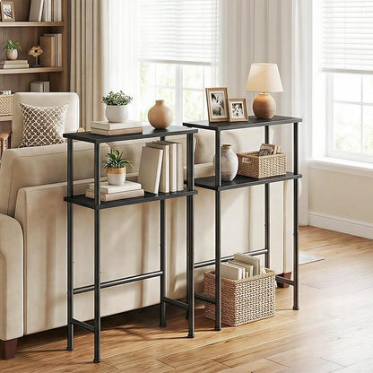 HOOBRO Narrow Console Table for Small Space, Set of 2, 15.7" Entryway Table with Storage, 2 Tier Sofa Table with 2 Shelves, Skinny Console Tables for Entryway, Hallway, Foyer, Black BB40XGP201