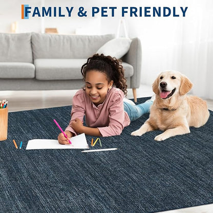 Area Rug 4x6 Washable Bedroom Rugs Non Slip Modern Solid Color Large Living Room Throw Carpet Low Pile Minimalist Kitchen Rug Plain Accent Rug Mat Classic Boho Area Rugs for Nursery Entryway, Navy