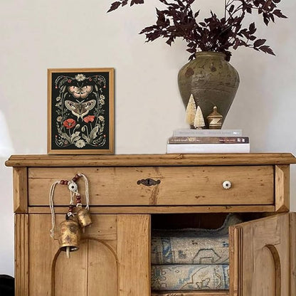 Vintage Framed Wall Art - 3D Textured Classical Style Moth Pictures Wall Decor - Hand Drawn Flowers Nature Art Painting for Living Room Bedroom Home Decor 8x10in