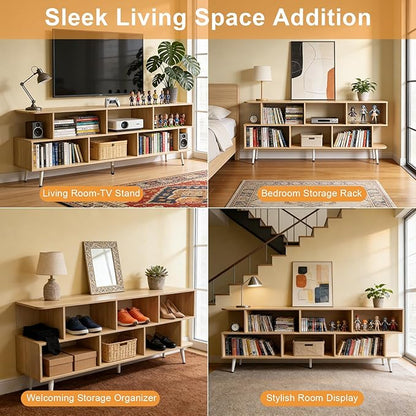 Lightdot 65 Inch TV Stand, up to 75 Inch TVs, Large Storage for Collection with 8 Open Shelves, Sturdy Media Console Table for Living Room/Entrance/Kitchen/Sofa Cabinet, Easy Assembly, Walnut