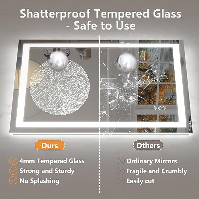 48x36 Inch LED Bathroom Mirror for Wall, Dimmable Vanity Mirror with Lights, Backlit and Front Lighted Mirror for Wall, Anti-Fog, Memory, Shatter-Proof