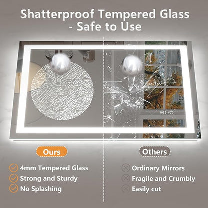 24x36 LED Bathroom Mirror with Backlit and Front Lights, Lighted Bathroom Vanity Mirror for Wall, Anti-Fog, Memory, Shatter-Proof, ETL Listed (Horizontal/Vertical)