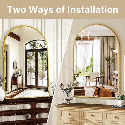 HARRITPURE Arched Bathroom Mirror - 30"x40" Gold Large Wall Mounted Vanity Mirror Aluminum Alloy Frame Arch Wall Mirror for Living Room, Bedroom and Entryway
