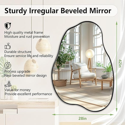 POZINO Irregular Beveled Mirror, 42"x28" Asymmetrical Bathroom Vanity Mirror with Metal Frame, Cloud Shaped Wall Mirrors for Living Room Bedroom Hallway Entryway, Horizontal or Vertical Hanging