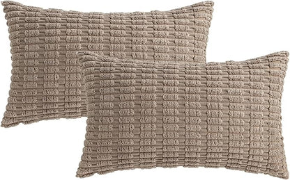 MIULEE Pack of 2 Corduroy Decorative Lumbar Throw Pillow Covers 24x12 Inch Soft Boho Striped Pillow Covers Modern Farmhouse Home Decor for Sofa Living Room Couch Bed Light Brown