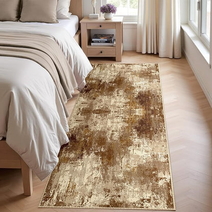 RELEANY Washable Area Rugs 2'x6' Non-Slip Modern Abstract Soft for Living Room Entryway Bedroom Nursery, Print Pattern, Brown Tan Beige Coffee