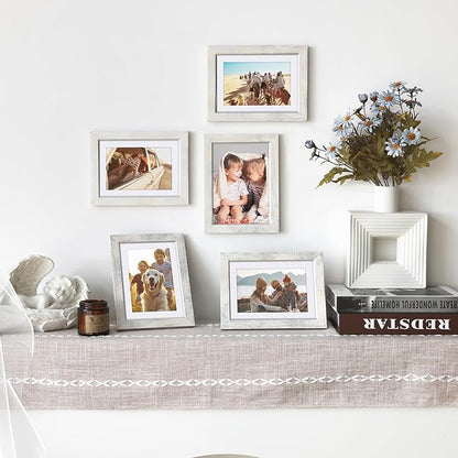 Fixwal 5x7 Picture Frame Set of 5, Vintage Photo Frame, Rustic Retro Picture Frame with Tempered Glass, Decorative Art on Walls and Tabletop Placement