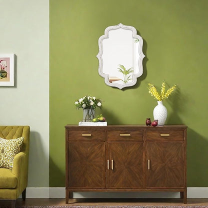Rustic Scalloped Oval Mirrors for Bathroom 18 X 24 Inch, Hanging Distressed White Wooden Framed Vintage Mirrors for Wall Decor Living Room, Farmhouse Wavy Entryway Wall Mirror Decorative
