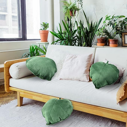 3 Pcs Leaf Shaped Pillow - 20 x 20 Inches, 3D Leaves Soft Throw Pillow Decorative Sofa Cushion, Green Plant Home Decoration for Car, Bedroom, Sofa, Living Room