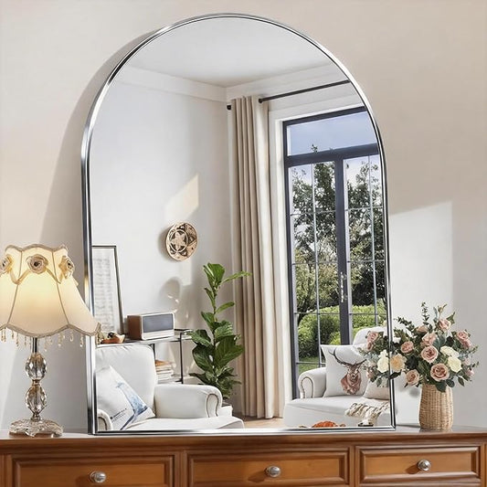 CIRCUMI Arched Wall Mirror, 36"x48" Silver Arched Mirror with Tempered Glass, Metal Frame, Large Size for Bathroom, Living Room,Entryway,Over Sink, Arch Mirror for Decor,Shatterproof&Crystal-Clear