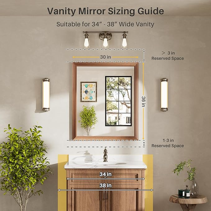 36x30 Inch Bathroom Mirror for Wall, Anti-Rust Walnut Wood Grain Metal Framed Bathroom Mirrors for Over Sink,Rectangler Mirrors for Bathroom Vanity, Farmhouse, Bedroom, Living Room, Entryway Decor