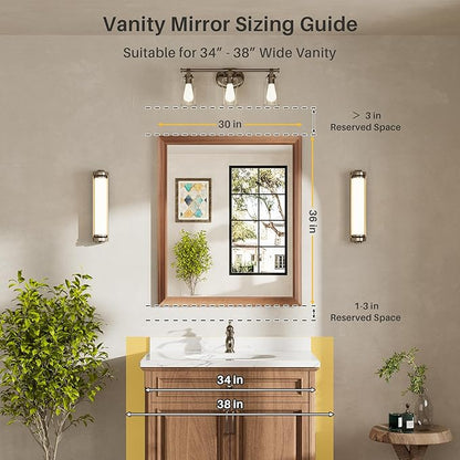 36x30 Inch Bathroom Mirror for Wall, Anti-Rust Walnut Wood Grain Metal Framed Bathroom Mirrors for Over Sink,Rectangler Mirrors for Bathroom Vanity, Farmhouse, Bedroom, Living Room, Entryway Decor